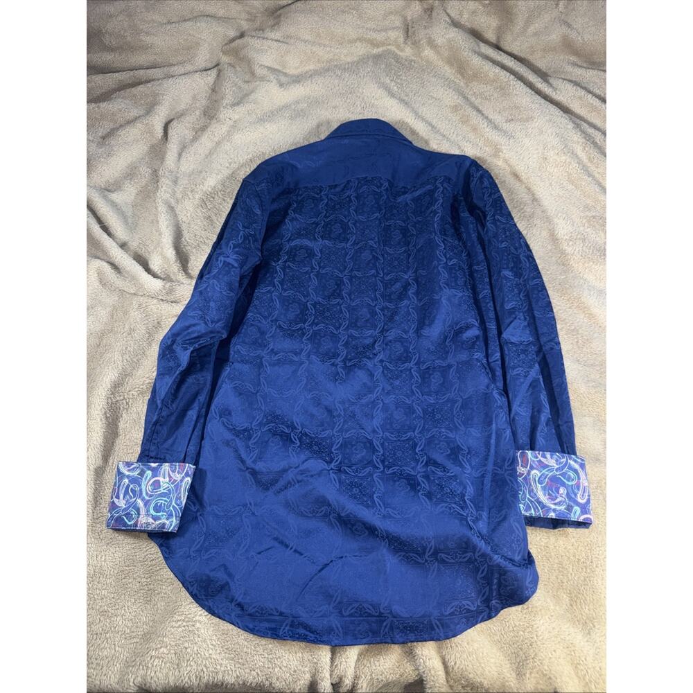 Robert Graham Blue Jacquard Paisley Button Up Shirt Men S Classic Fit Flip Cuff - Picture 5 of 5